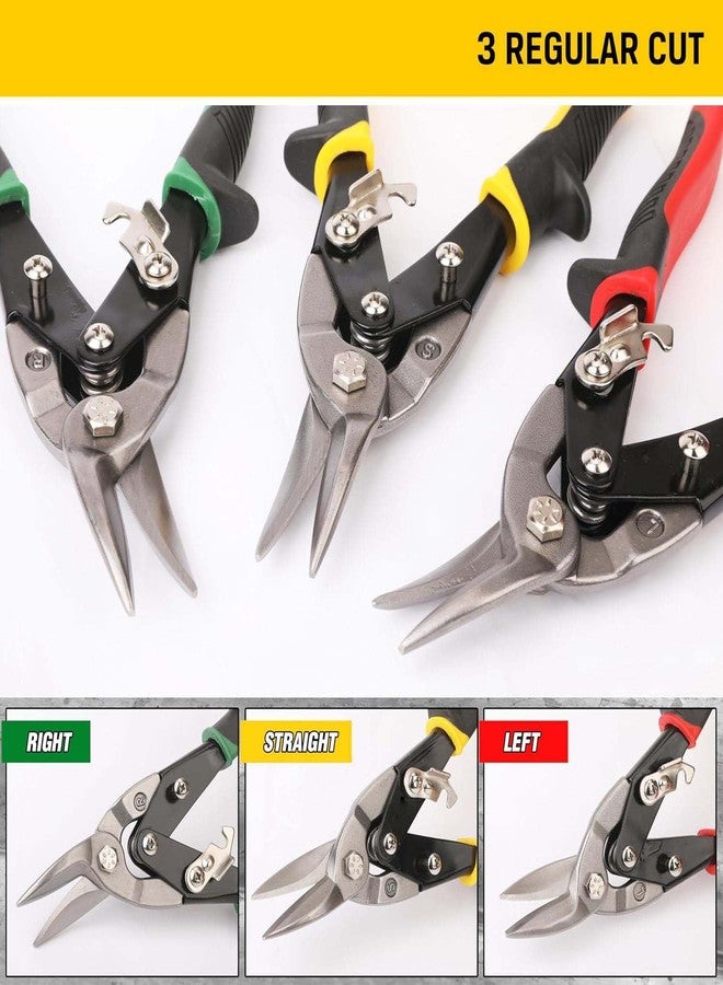 UPTODATETOOLS مجموعة مقصات معدنية من 3 قطع من UPTODATETOOLS، لقص الصفائح المعدنية، مصنوعة من فولاذ الكروم والفاناديوم، مستقيمة يمينًا ويسارًا. - Image 5